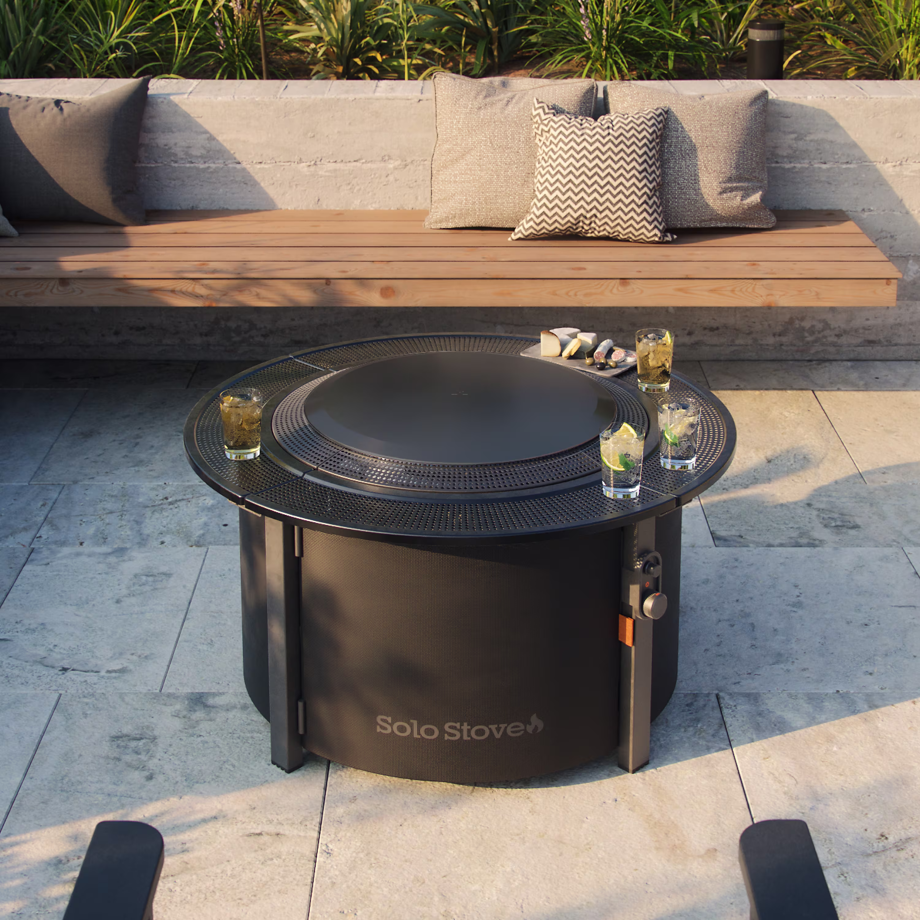 Infinity Flame Propane Fire Pit + Surround Surface - Charcoal Steel Finish